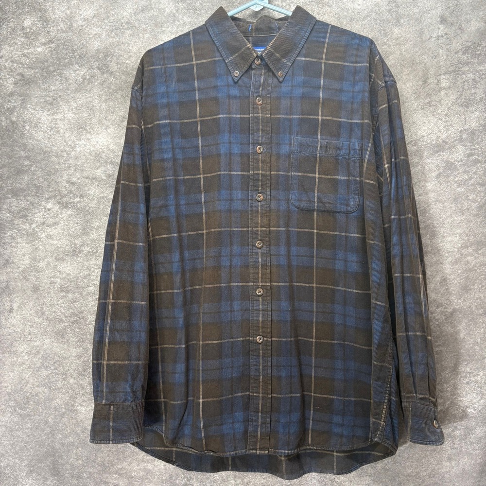 Pendleton‎ Plaid Corduroy Button Down Shirt Mens XL Blue Brown Heritage Outdoor